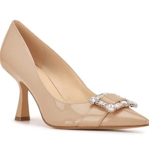 Chic Beige Women's Heels with Sparkling Buckle